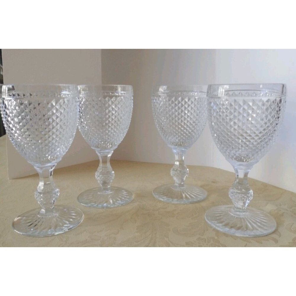 Vista Alegre Biscos Goblets Glass English Hobnail Pattern Round Stem Ware Set 4
